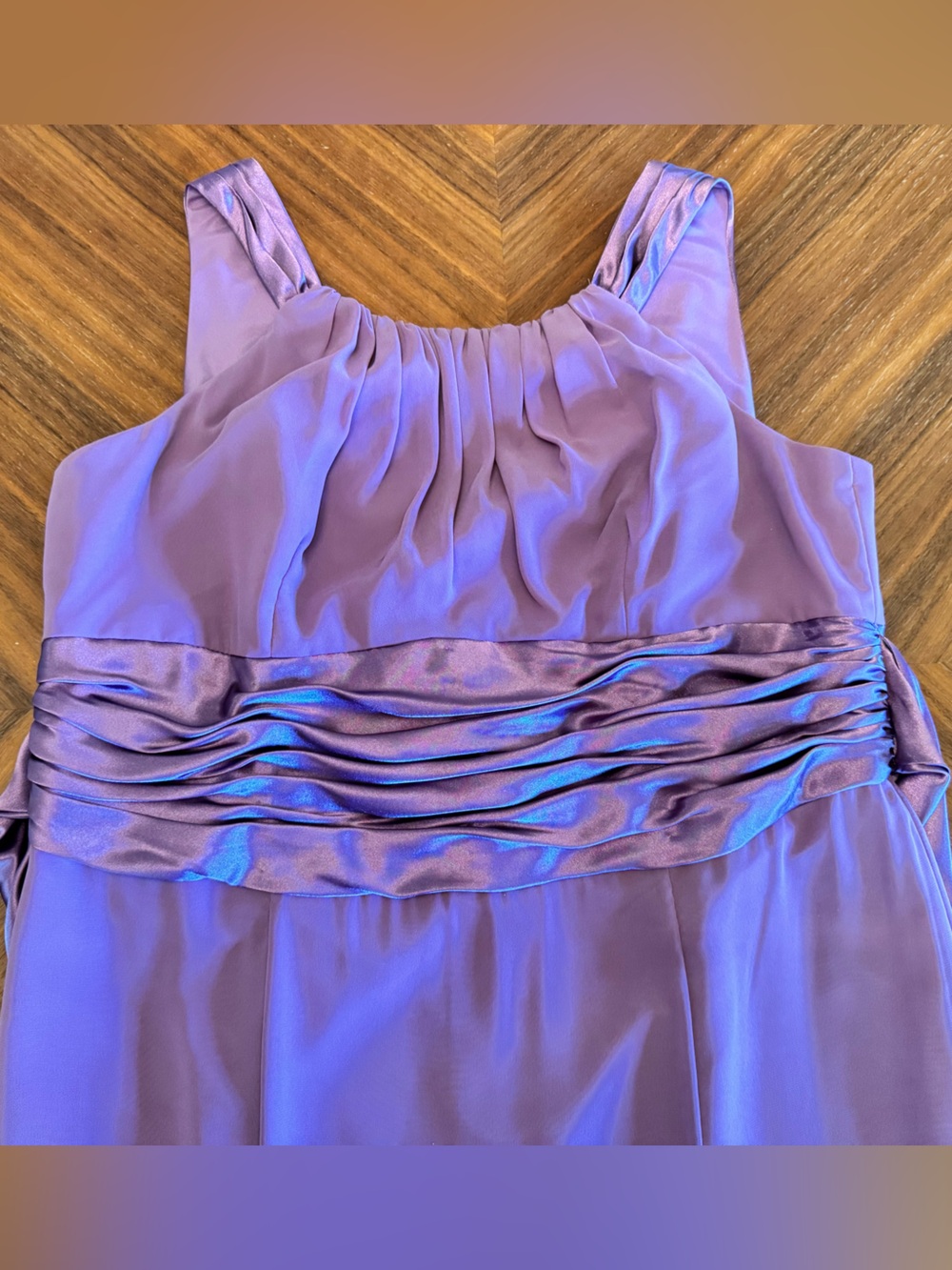 David’s Bridal Lilac Chiffon Formal Gown Draped Back Tie Dress 18 - Picture 8 of 13